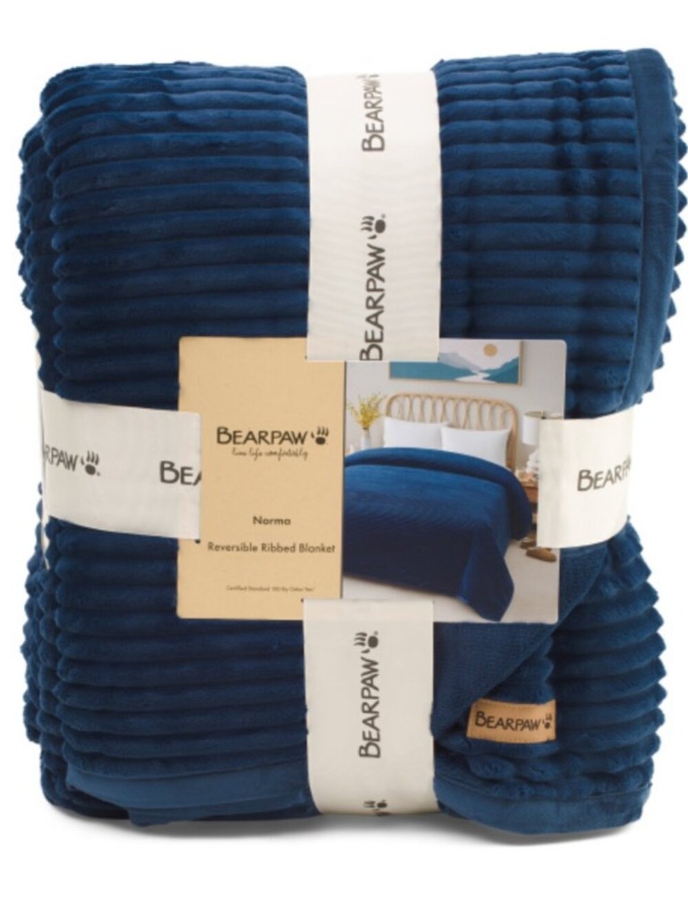 BearPaw Reversible Ribbed Blanket -Navy